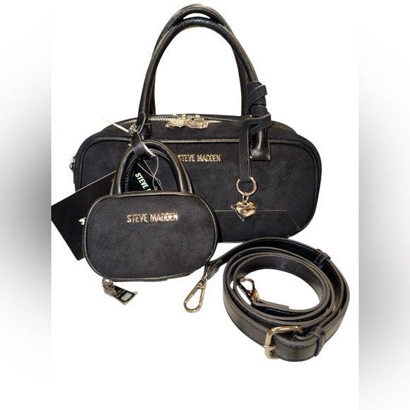 STEVE MADDEN Satchel/X-body Faux Suede Bag & “Mini Me” Matching Bag Charm - NWT - Picture 5 of 5
